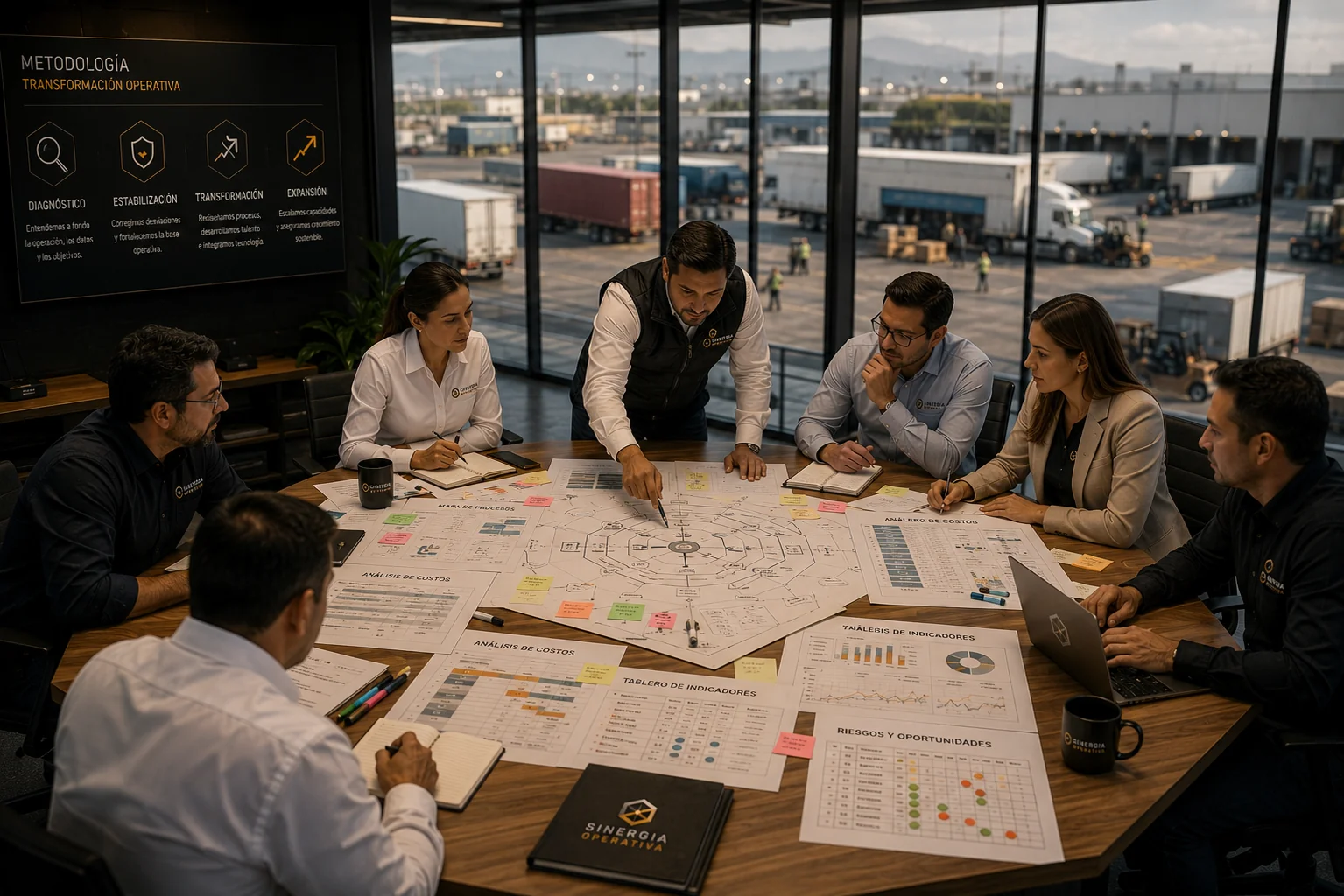 Equipo ejecutivo construyendo una transformación operativa